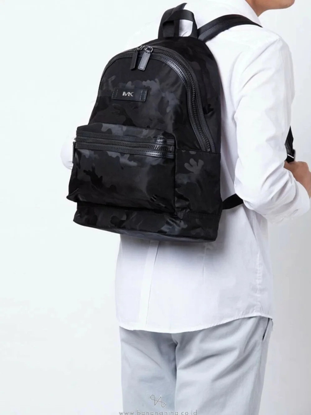 Michael Kors Kent Black Camouflage Nylon Jacquard Large Backpack in Black